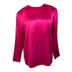 1980s Fuchsia Silk Blouse w/ Button Wrist